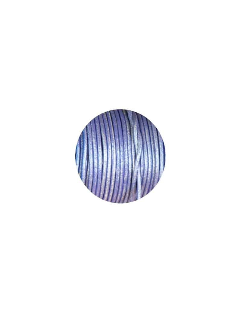 Cordon de cuir rond lilas metallique-2mm-Espagne