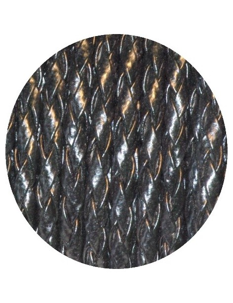 Cordon tresse de 3mm en skai couleur noir vendu au cm