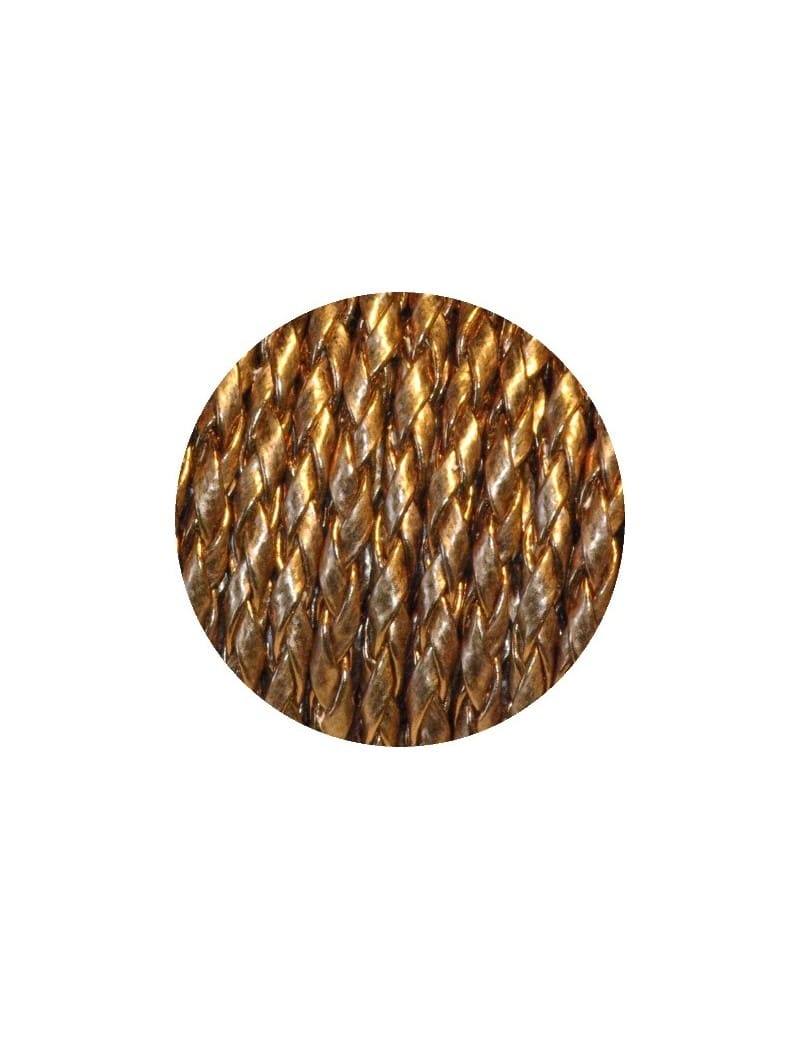 Cordon tresse de 3mm en skai doré foncé vendu au cm