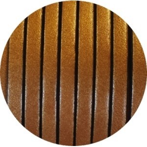Cordon de cuir plat 5x2mm ocre métallique-vente au cm