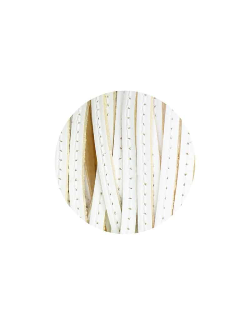 Cordon de cuir plat 5mm blanc couture blanche vendu au metre