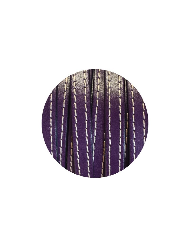 Cordon de cuir plat 10mm x 2mm violet coutures-vente au cm