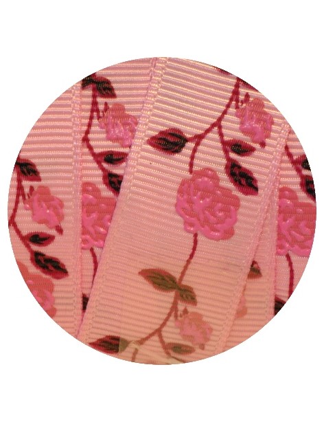 Galon fantaisie fleurs roses-20mm