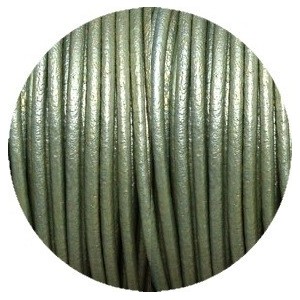 Cordon de cuir rond vert pastel métallique-2mm-Espagne