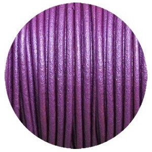 Cordon de cuir rond violet nacré-2mm-Espagne