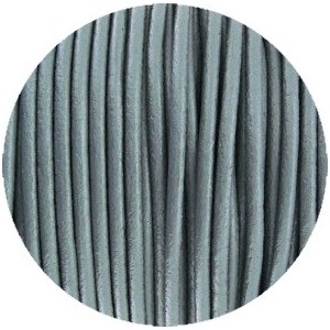 Cordon de cuir rond gris perlé-2mm-Espagne