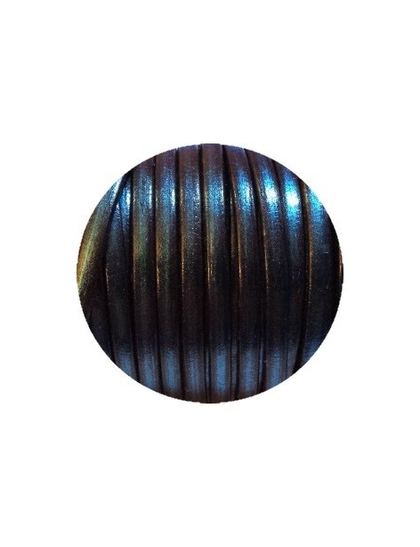Cordon de cuir plat 5mm bleu metal vendu au metre
