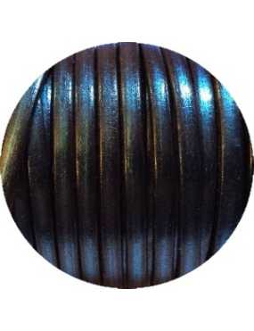 Cordon de cuir plat 5mm bleu metal-vente au cm