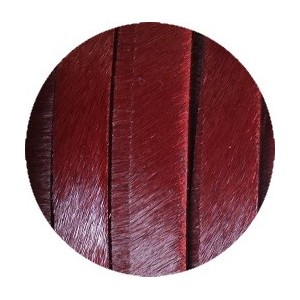 Lacet de peau avec poils couleur bordeaux-10mm