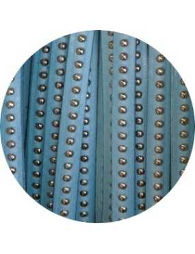 Cordon de cuir plat 6mm bleu ciel a billes-vente au cm