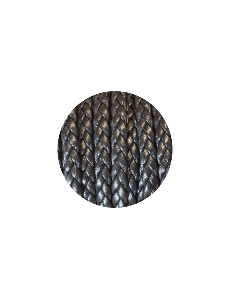 Cordon de cuir plat tresse 5mm noir vendu au mètre