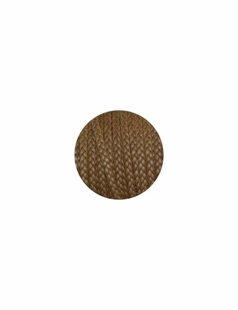 Cordon de cuir plat tresse 5mm marron clair vendu au mètre