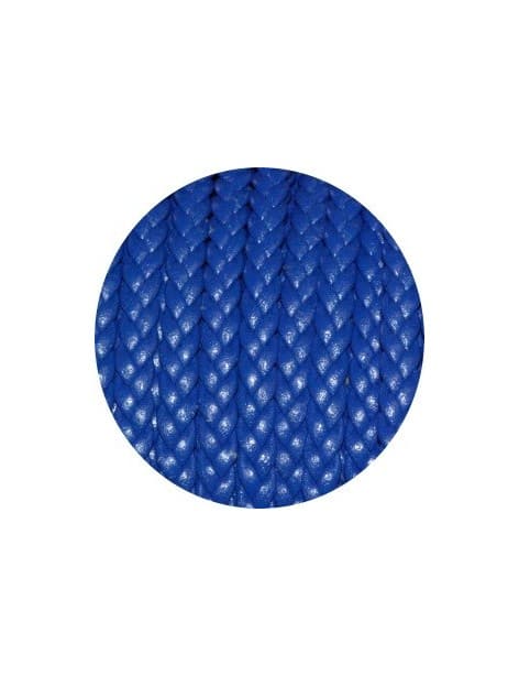 Cordon de cuir plat tresse 5mm bleu électrique vendu au mètre