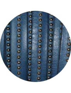 Cordon de cuir plat 10mm bleu gris a billes-vente au cm
