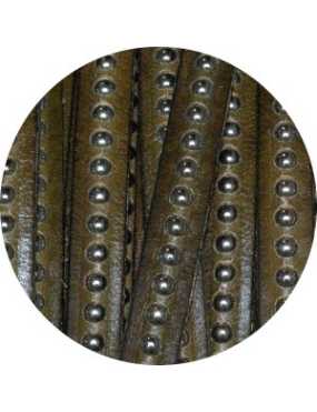 Cordon de cuir plat 6mm kaki a billes-vente au cm