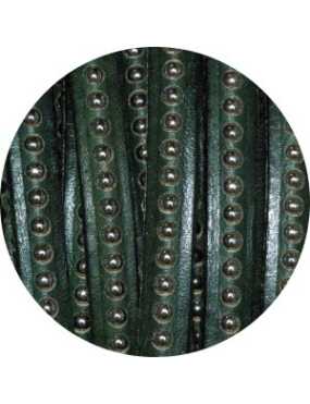 Cordon de cuir plat 6mm vert militaire à billes vendu au mètre