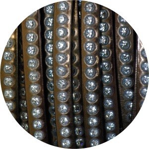 Cordon de cuir plat 6mm antic effet miroir avec strass-vente au cm