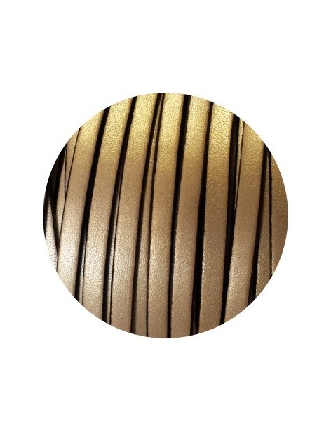 Cordon de cuir plat 5mm métallisé couleur or pâle mat vendu au mètre