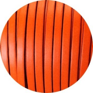 Cordon de cuir plat 5mm orange fluo vendu au mètre