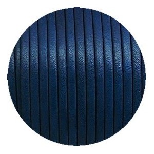 Cordon de cuir plat 3mm de couleur bleu soutenu-vente au cm