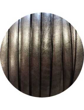 Cordon de cuir plat 5mm couleur argent vieilli vendu au mètre