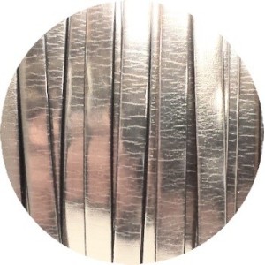 Cordon de cuir plat 5mm miroir couleur argent-vente au cm