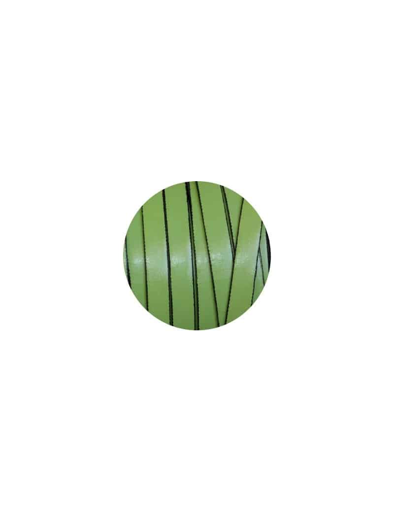 Cordon de cuir plat de 10mm vert pistache vendu au mètre