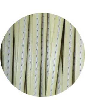 Cordon de cuir plat 5mm jaune pastel couture blanche-vente au cm