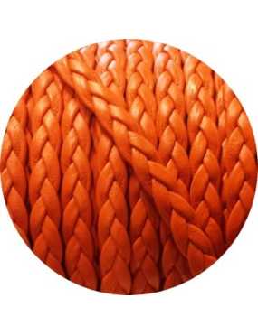 Cordon de cuir plat tresse 5mm orange-vente au cm