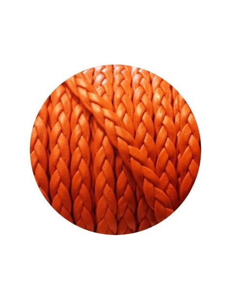 Cordon de cuir plat tresse 5mm orange vendu au mètre