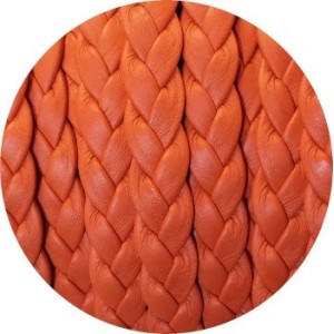 Cordon de cuir plat tresse 10mm orange-vente au cm