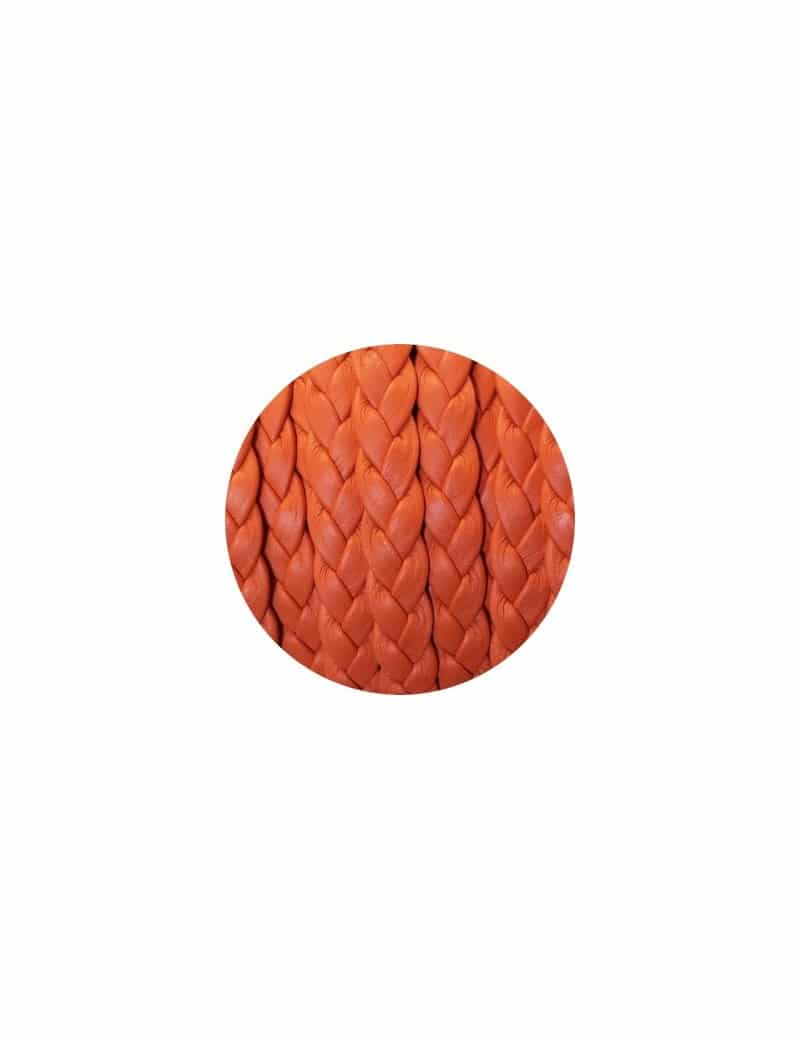 Cordon de cuir plat tresse 10mm orange-vente au cm
