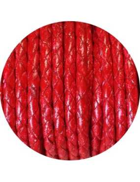 Cordon de cuir rond tresse 3mm rouge vendu à la coupe au mètre