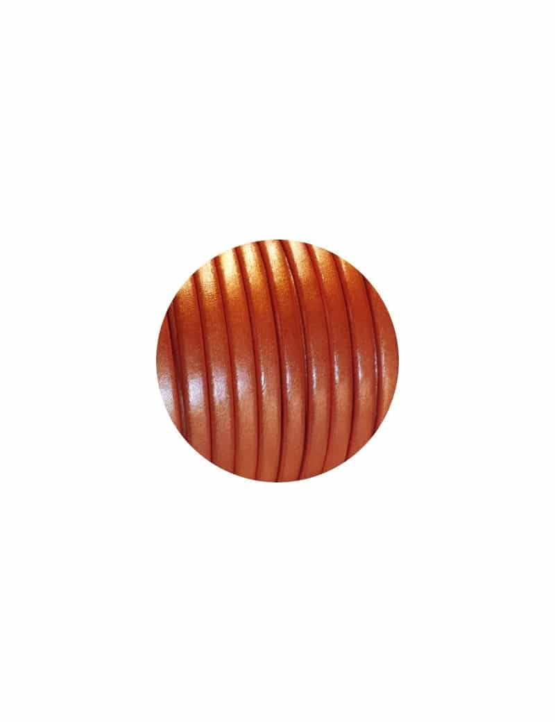 Cordon de cuir plat 5x2mm orange nacre-vente au cm