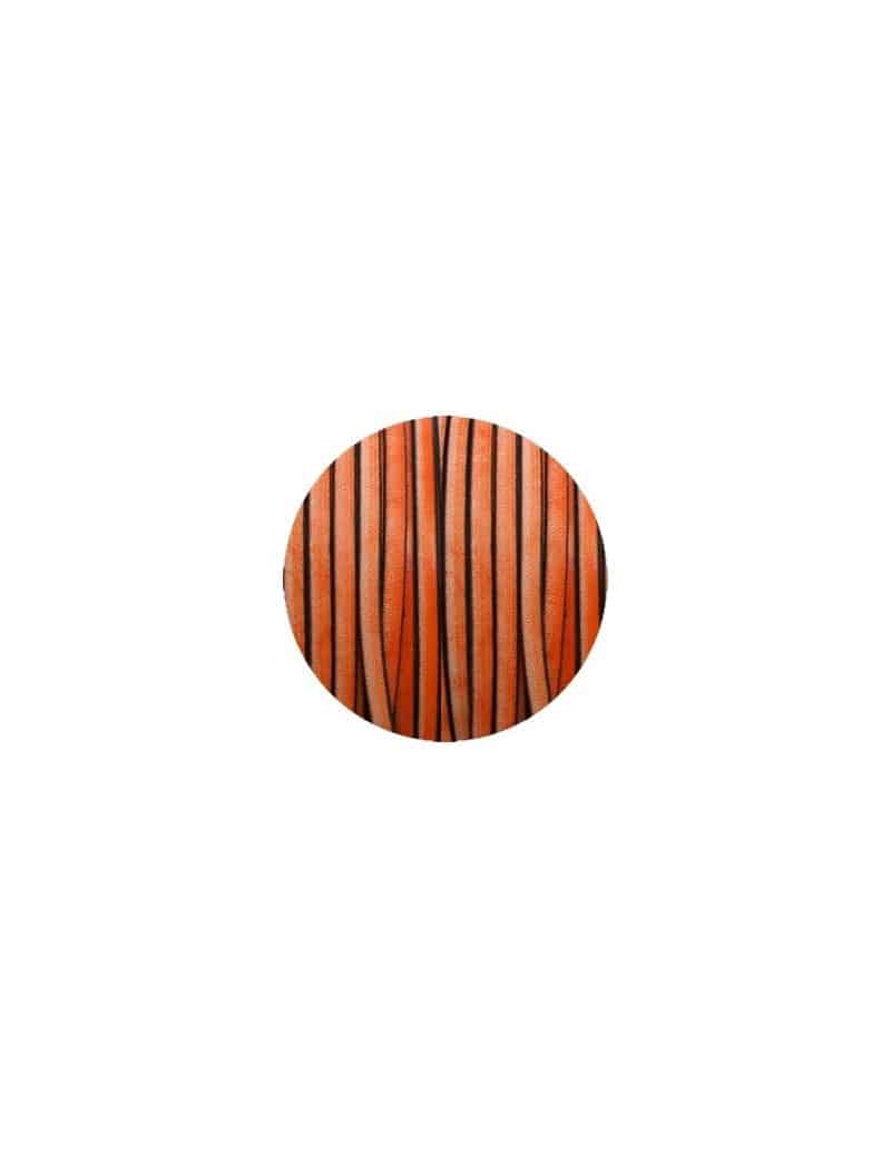 Cordon de cuir plat vintage 5mm couleur orange-vente au cm
