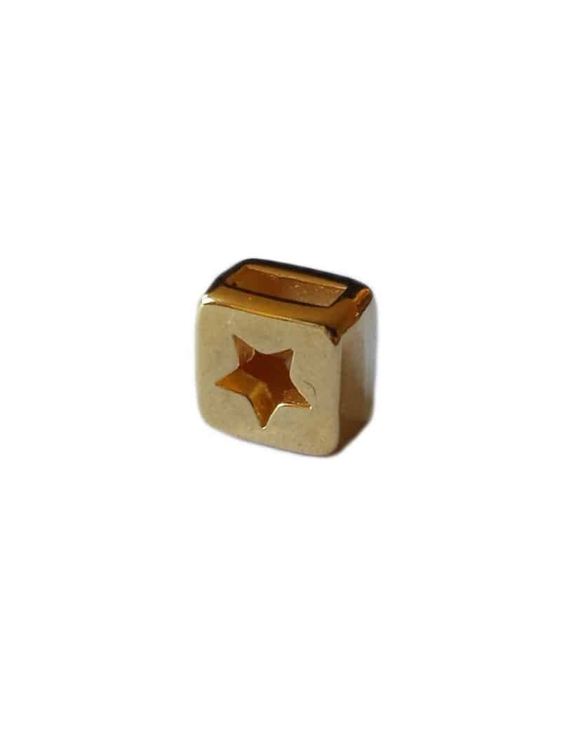 Passant carré couleur or avec étoile pour lacet plat de cuir de 5mm