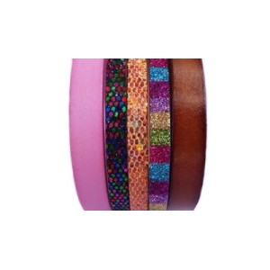Cordon de cuir plat paillettes 6mm disco multicolore-vente au cm