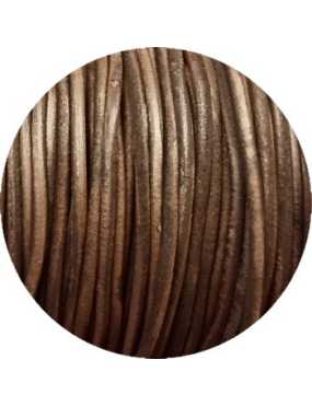 Cordon de cuir rond couleur marron foncé brut-3mm-Espagne