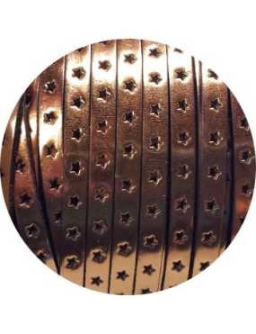 Cordon de cuir plat métallisé couleur antic perforé étoiles-vente au cm