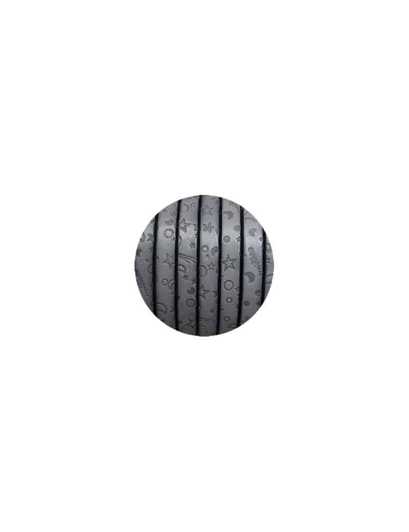 Cordon de cuir plat fantaisie 10mm gris-vente au cm