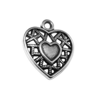 Pampille coeur ajouré en métal placage argent-18mm