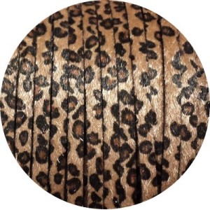 Laniere de cuir plat leopard avec poils synthétiques 6mm-vente au cm