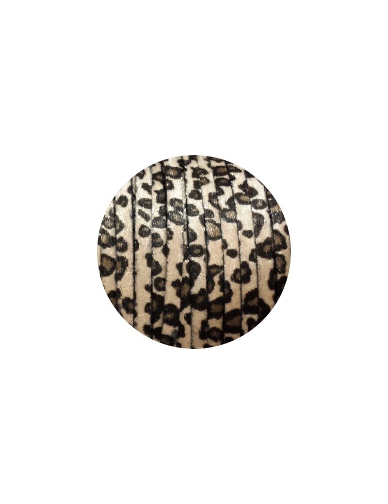 Laniere de cuir plat leopard beige avec poils synthétiques 6mm-vente au cm