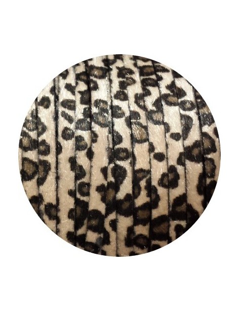 Laniere de cuir plat leopard beige avec poils synthétiques 6mm-vente au cm
