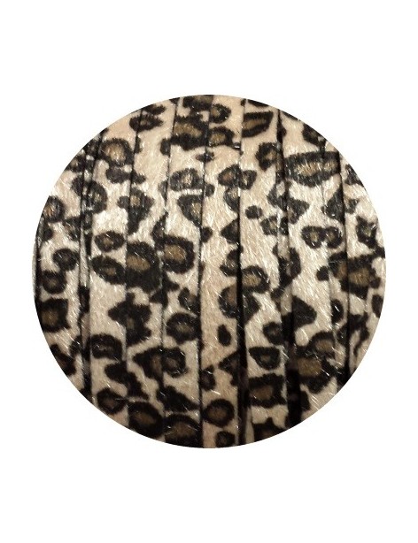 Laniere de cuir plat leopard beige avec poils synthétiques 8mm-vente au cm