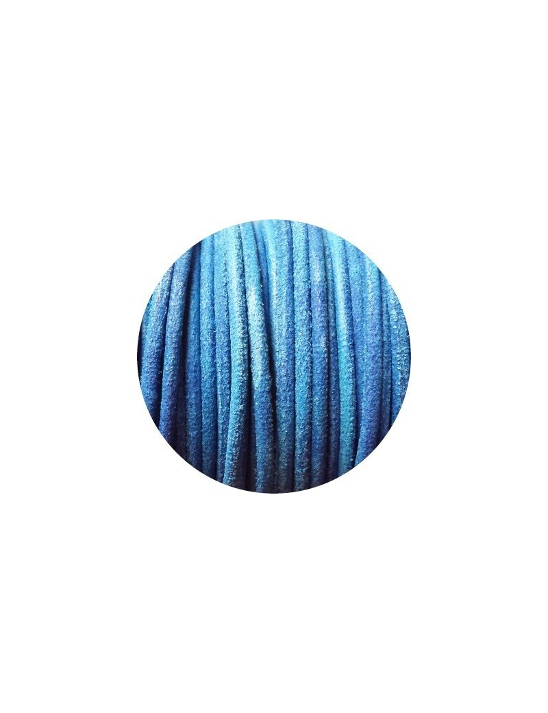 Cordon de cuir rond brut couleur bleue-3mm-Espagne