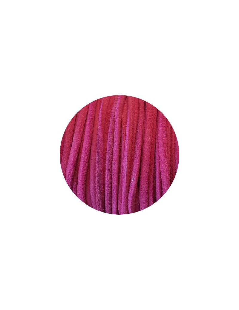 Cordon de cuir rond brut couleur fuchsia-3mm-Espagne