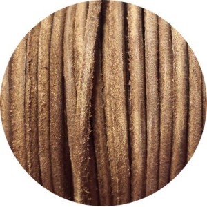 Cordon de cuir rond brut couleur marron clair-3mm-Espagne