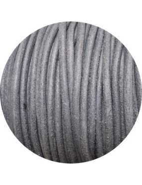 Cordon de cuir rond brut couleur gris-3mm-Espagne