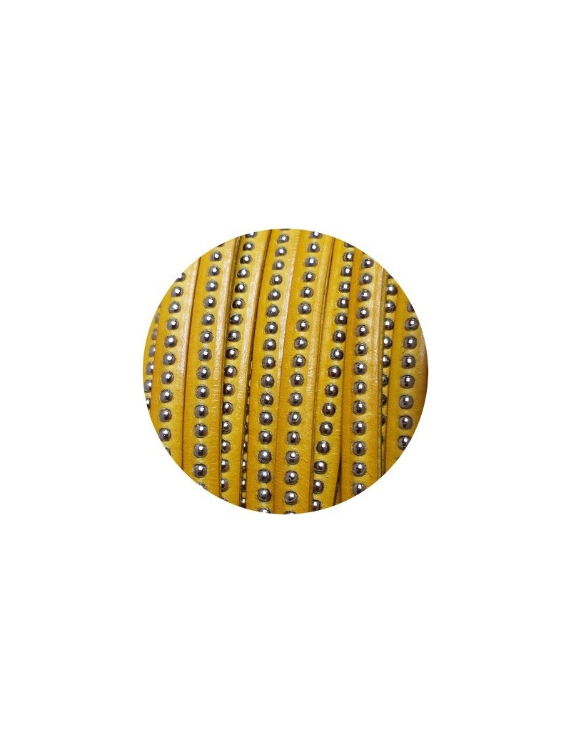 Cordon de cuir plat 6mm jaune a billes vendu au metre